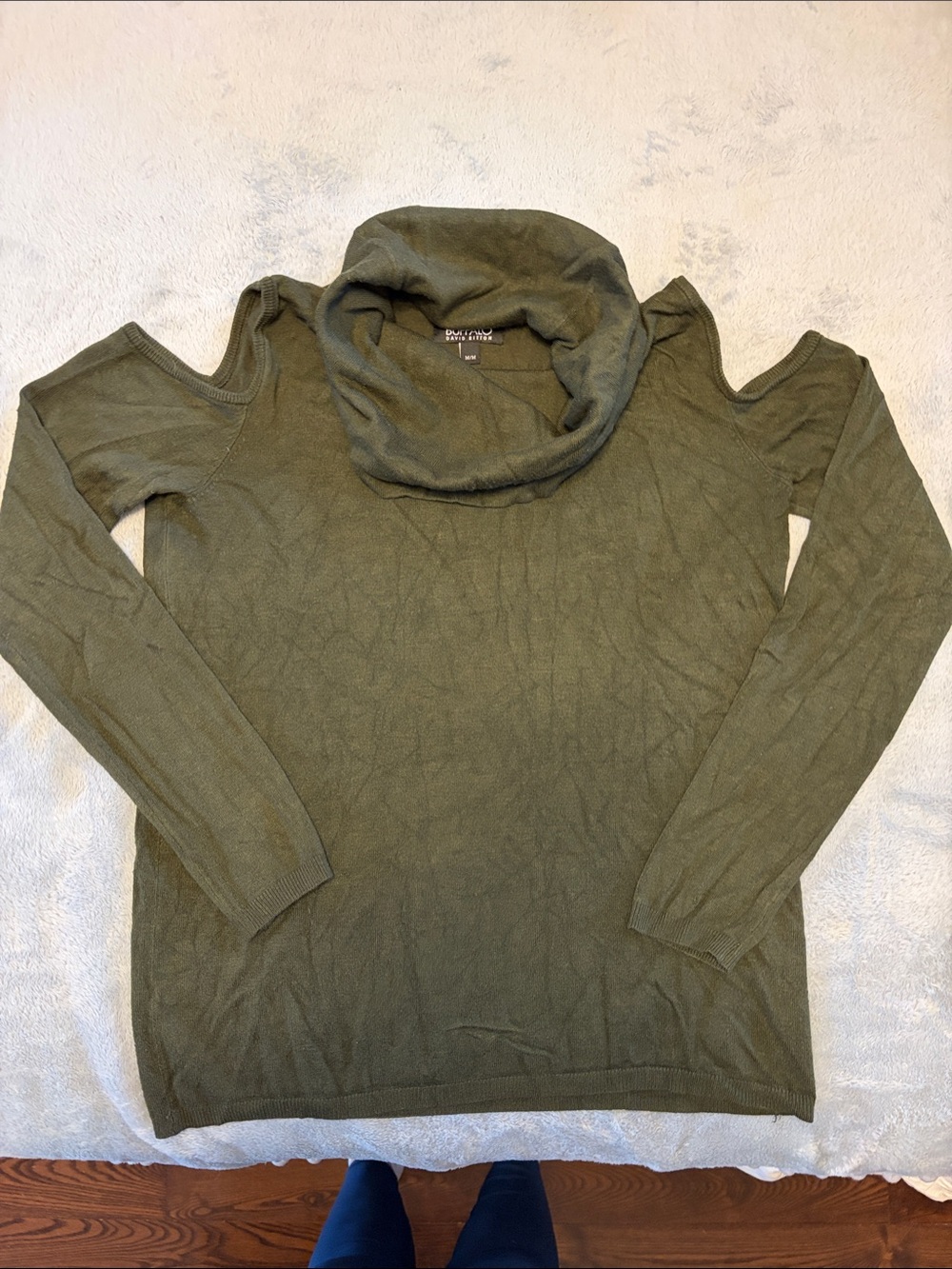Buffalo David Bitton Olive Green Cold-Shoulder Cowl Neck Sweater
